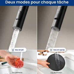 Robinet de Cuisine avec Douchette Extractible, CECIPA Max Mitigeur Cuisine en Inox Mitigeur d'Évier avec 2 Modes de Sortie D'eau