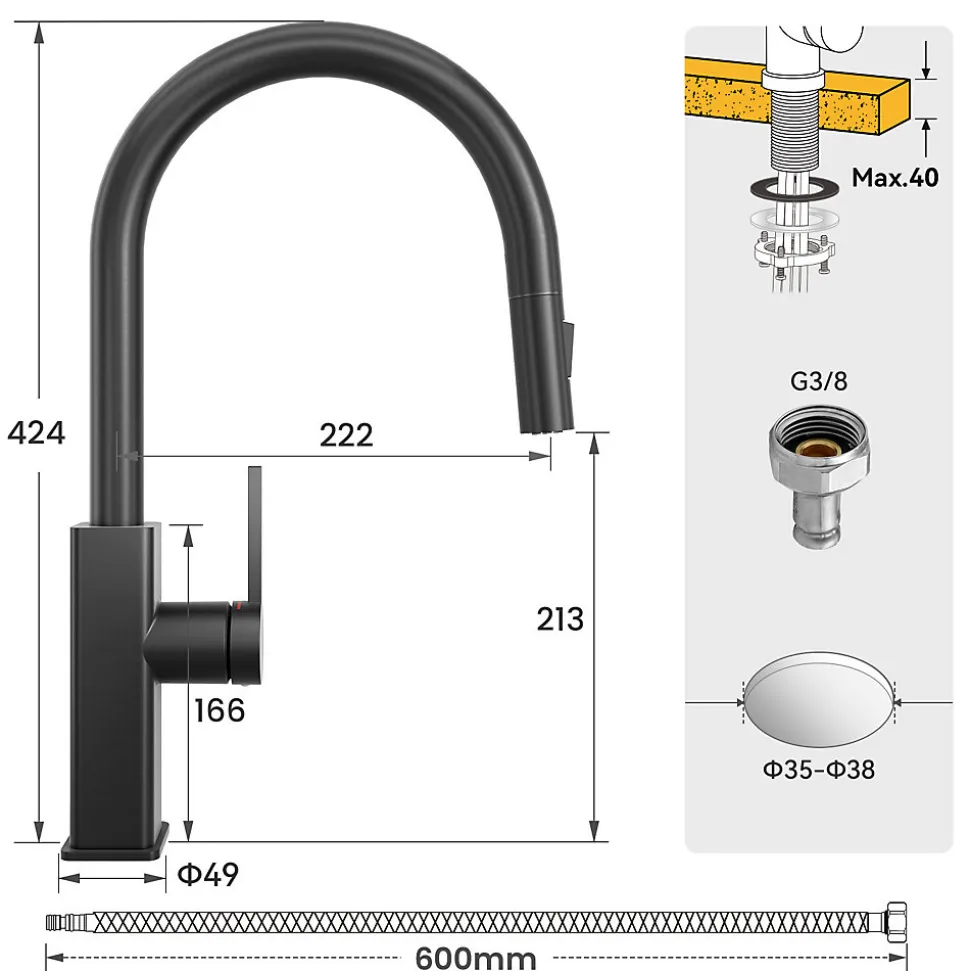 Robinet de Cuisine avec Douchette Extractible, CECIPA Max Mitigeur Cuisine en Inox Mitigeur d'Évier avec 2 Modes de Sortie D'eau