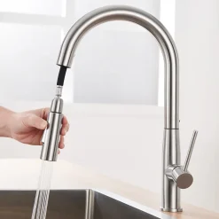 Robinet de Cuisine avec Douchette Extractible, Mitigeur Cuisine en Inox Mitigeur d'Évier avec 2 Modes de Sortie D'eau, Brossé