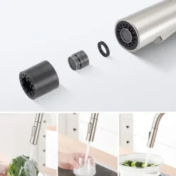 Robinet de Cuisine avec Douchette Extractible, Mitigeur Cuisine en Inox Mitigeur d'Évier avec 2 Modes de Sortie D'eau, Brossé