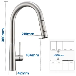 Robinet de Cuisine avec Douchette Extractible, Mitigeur Cuisine en Inox Mitigeur d'Évier avec 2 Modes de Sortie D'eau, Brossé