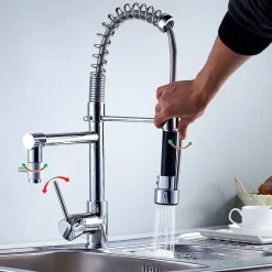 Robinet de Cuisine avec Douchette Extractible, Mitigeur Cuisine en Inox Mitigeur d'Évier avec 2 Modes de Sortie D'eau, Brossé