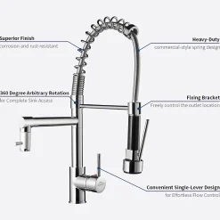 Robinet de Cuisine avec Douchette Extractible, Mitigeur Cuisine en Inox Mitigeur d'Évier avec 2 Modes de Sortie D'eau, Brossé