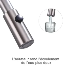 Robinet de Cuisine avec Douchette Extractible Mitigeur d'évier Bec Rotatif 360 degrés Robinet en Acier Nickel Brossé