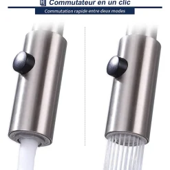 Robinet de Cuisine avec Douchette Extractible Mitigeur d'évier Bec Rotatif 360 degrés Robinet en Acier Nickel Brossé