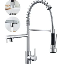Robinet de Cuisine avec Douchette Extractible, Mitigeur Cuisine en Inox avec 2 Modes de Sortie D'eau