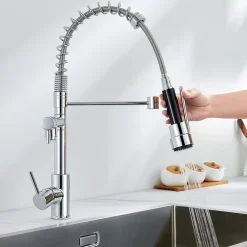 Robinet de Cuisine avec Douchette Extractible, Mitigeur Cuisine en Inox avec 2 Modes de Sortie D'eau