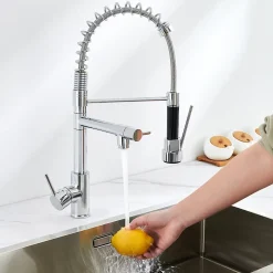 Robinet de Cuisine avec Douchette Extractible, Mitigeur Cuisine en Inox avec 2 Modes de Sortie D'eau