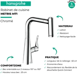 Robinet de cuisine avec douchette HANSGROHE Metris M71 220 2 jets chromé