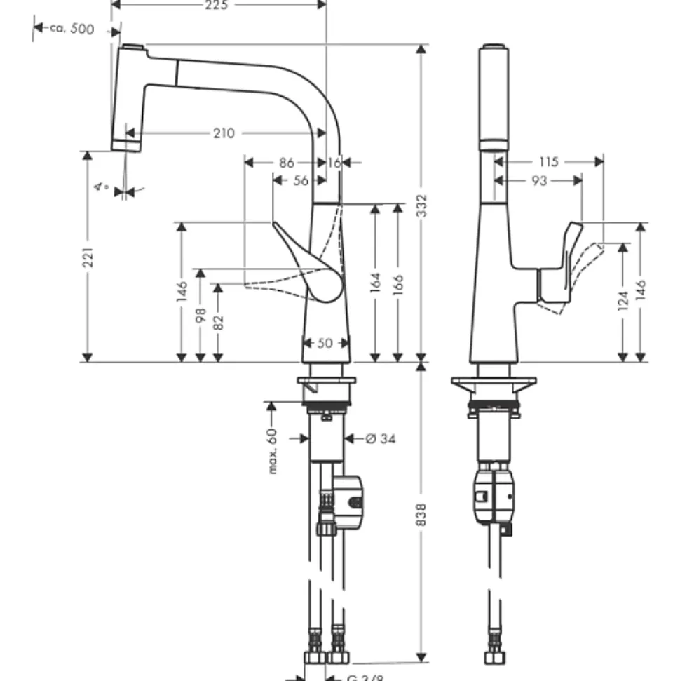 Robinet de cuisine avec douchette HANSGROHE Metris M71 220 2 jets chromé