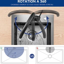Robinet de Cuisine Cecipa Max Mitigeur Cuisine Noir Robinet d'Évier de Cuisine à Levier Unique