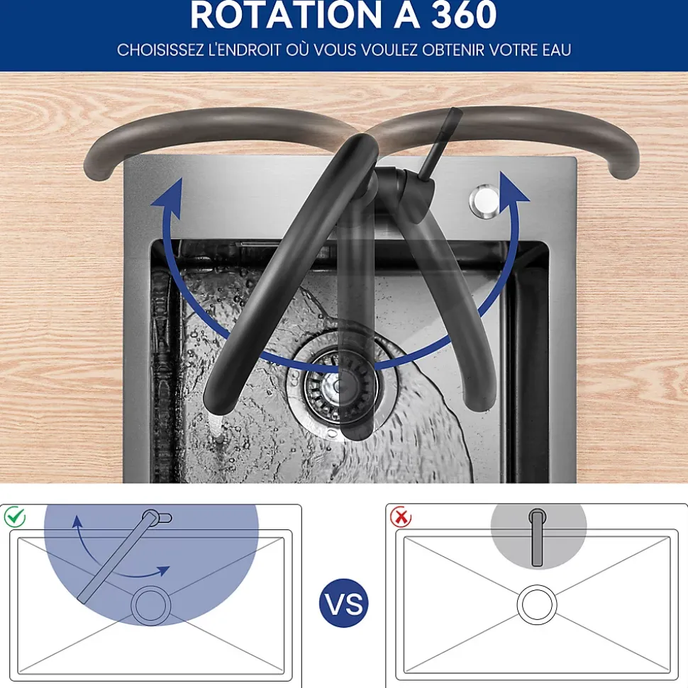 Robinet de Cuisine Cecipa Max Mitigeur Cuisine Noir Robinet d'Évier de Cuisine à Levier Unique