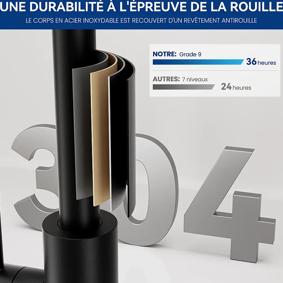 Robinet de Cuisine Cecipa Max Mitigeur Cuisine Noir Robinet d'Évier de Cuisine à Levier Unique