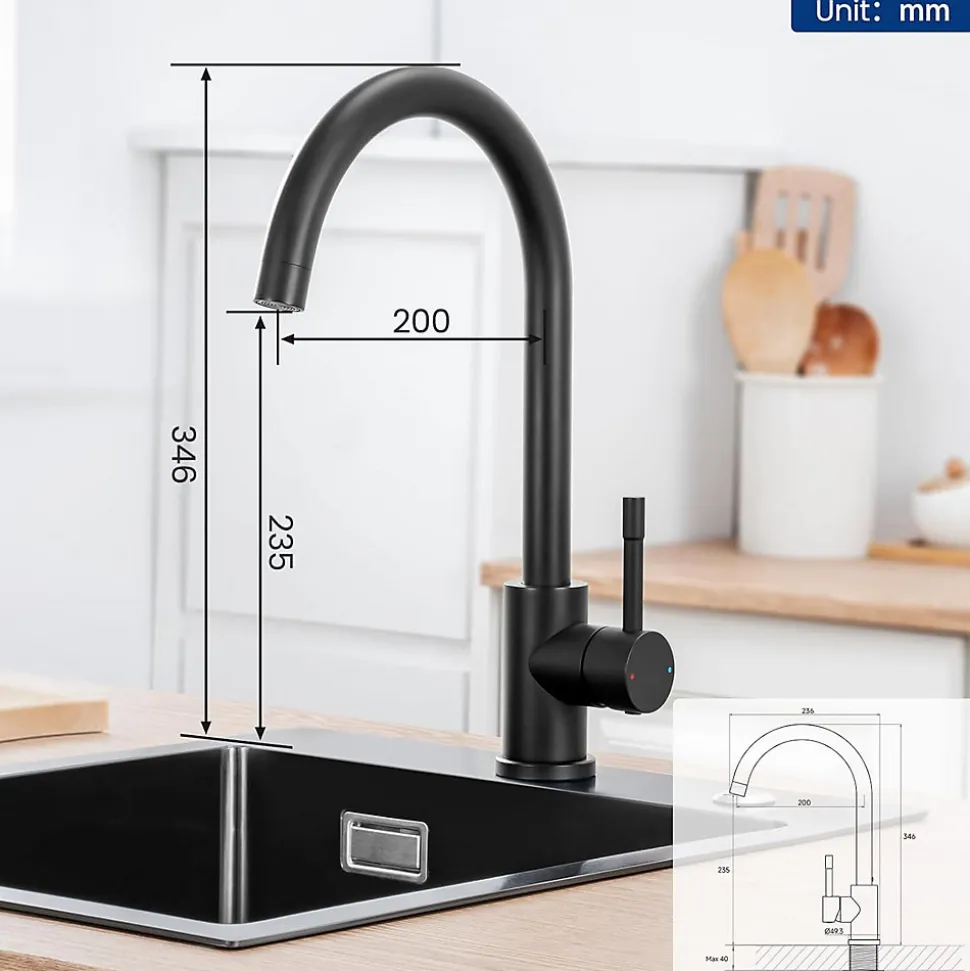 Robinet de Cuisine Cecipa Max Mitigeur Cuisine Noir Robinet d'Évier de Cuisine à Levier Unique