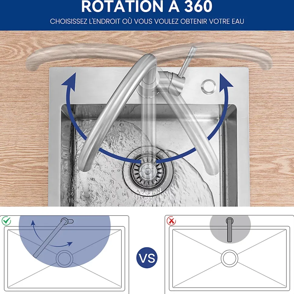 Robinet de Cuisine Cecipa Max Mitigeur Cuisine Robinet d'Évier de Cuisine à Levier Unique,Brossé