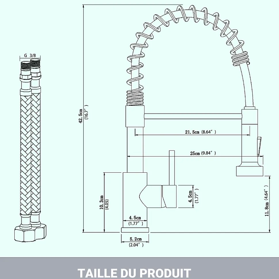 Robinet de cuisine chromé avec douchette, Rotation 360, 2 jets, Finition brillante, Pour évier standard