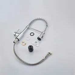 Robinet de cuisine chromé avec douchette, Rotation 360, 2 jets, Finition brillante, Pour évier standard