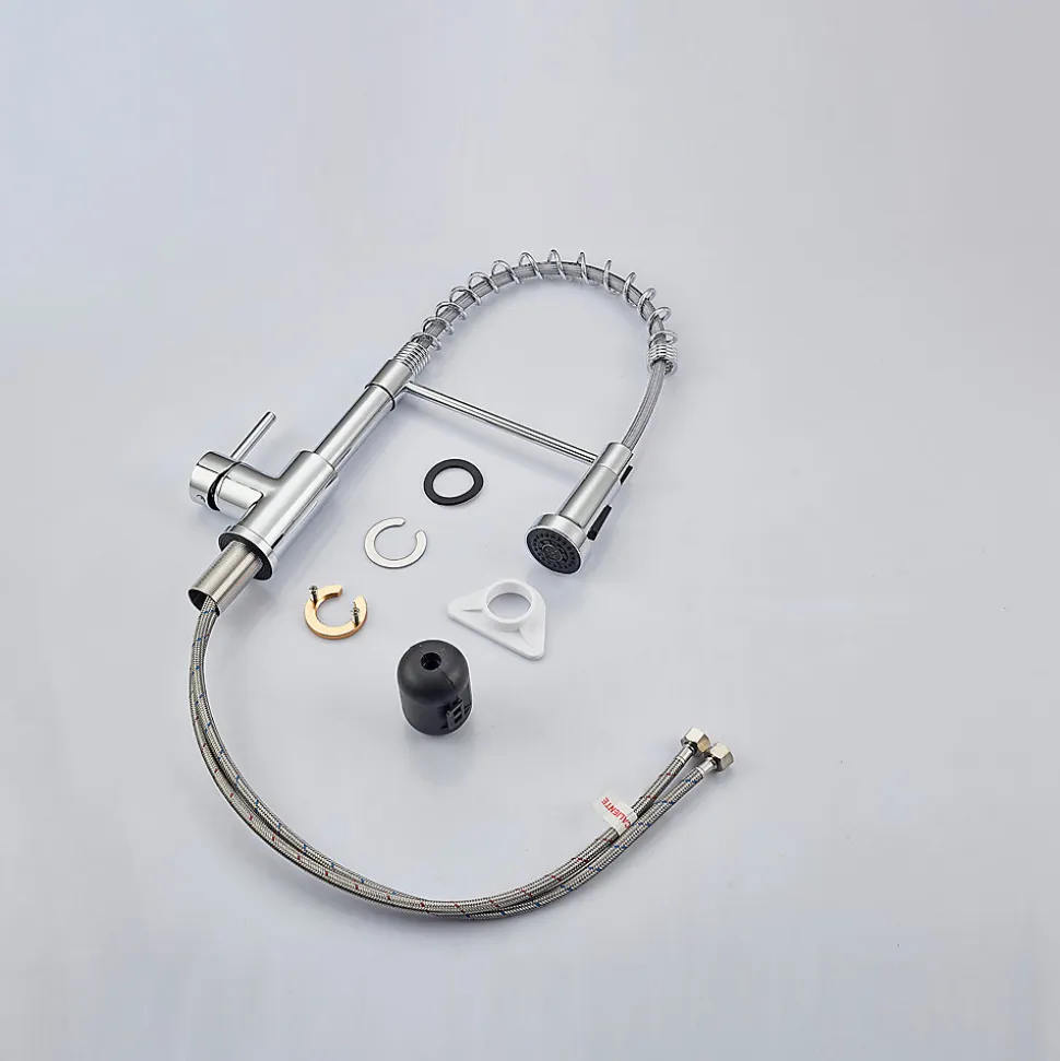 Robinet de cuisine chromé avec douchette, Rotation 360, 2 jets, Finition brillante, Pour évier standard