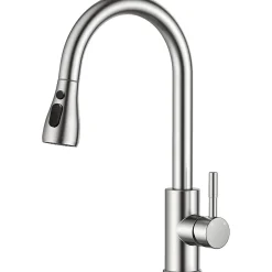 Robinet de cuisine extractible, acier inoxydable brossé, rotation 360, 3 modes d'eau, adapté aux éviers