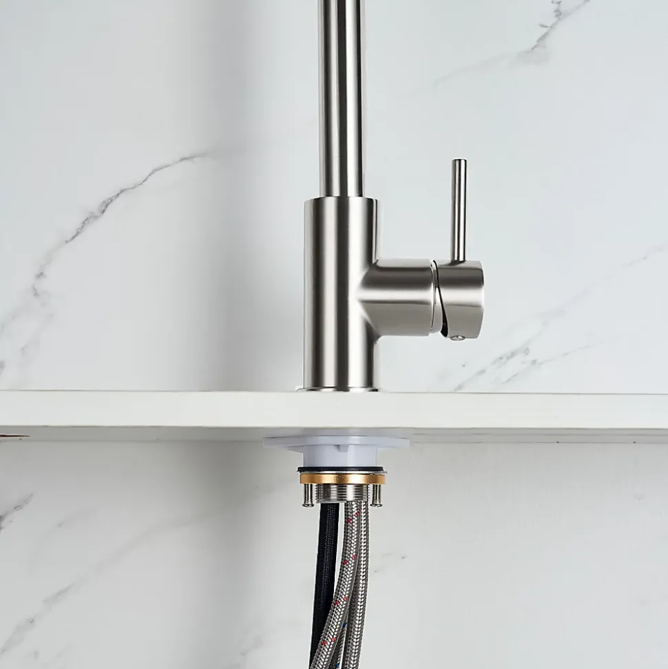 Robinet de cuisine extractible, acier inoxydable brossé, rotation 360, 3 modes d'eau, adapté aux éviers