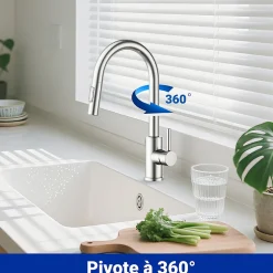 Robinet de cuisine extractible, acier inoxydable brossé, 2 modes d'eau, adapté aux éviers, modèle UE