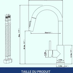 Robinet de cuisine extractible, acier inoxydable brossé, 2 modes d'eau, adapté aux éviers, modèle UE