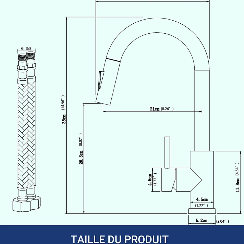 Robinet de cuisine extractible, acier inoxydable brossé, 2 modes d'eau, adapté aux éviers, modèle UE