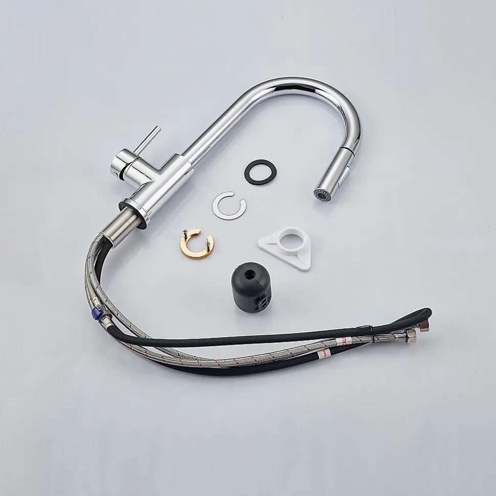 Robinet de cuisine extractible, acier inoxydable brossé, 2 modes d'eau, adapté aux éviers, modèle UE