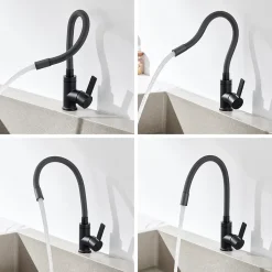 Robinet de Cuisine Flexible Noir, CECIPA MAX Mitigeur Cuisine Rabattable de Cuisine à Levier Unique