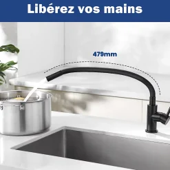 Robinet de Cuisine Flexible Noir, CECIPA MAX Mitigeur Cuisine Rabattable de Cuisine à Levier Unique