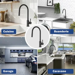 Robinet de Cuisine Flexible Noir, CECIPA MAX Mitigeur Cuisine Rabattable de Cuisine à Levier Unique