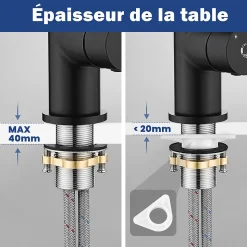 Robinet de Cuisine Flexible Noir, CECIPA MAX Mitigeur Cuisine Rabattable de Cuisine à Levier Unique