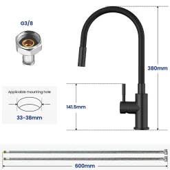 Robinet de Cuisine Flexible Noir, CECIPA MAX Mitigeur Cuisine Rabattable de Cuisine à Levier Unique