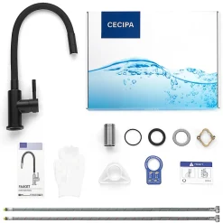 Robinet de Cuisine Flexible Noir, CECIPA MAX Mitigeur Cuisine Rabattable de Cuisine à Levier Unique