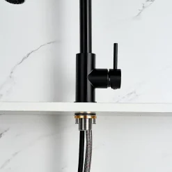 Robinet de cuisine noir avec douchette, Rotation 360, 2 modes d'écoulement, Finition mate, Pour évier standard