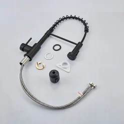 Robinet de cuisine noir avec douchette, Rotation 360, 2 modes d'écoulement, Finition mate, Pour évier standard