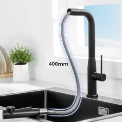Robinet de Cuisine Noir avec Douchette Extractible, Mitigeur Cuisine en Inox Mitigeur d'Évier avec 2 Modes de Sortie D'eau