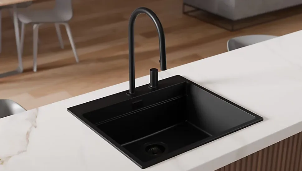 Robinet de cuisine noir Primagran avec deux types de jet d'eau, robinet d'Evier avec rotation a 360, mitigeur haute pression