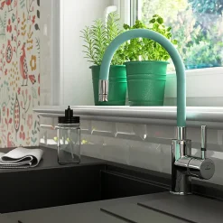 Robinet mitigeur de cuisine bec Flexible ZUMBA Bleu Menthe - SANIVERRE