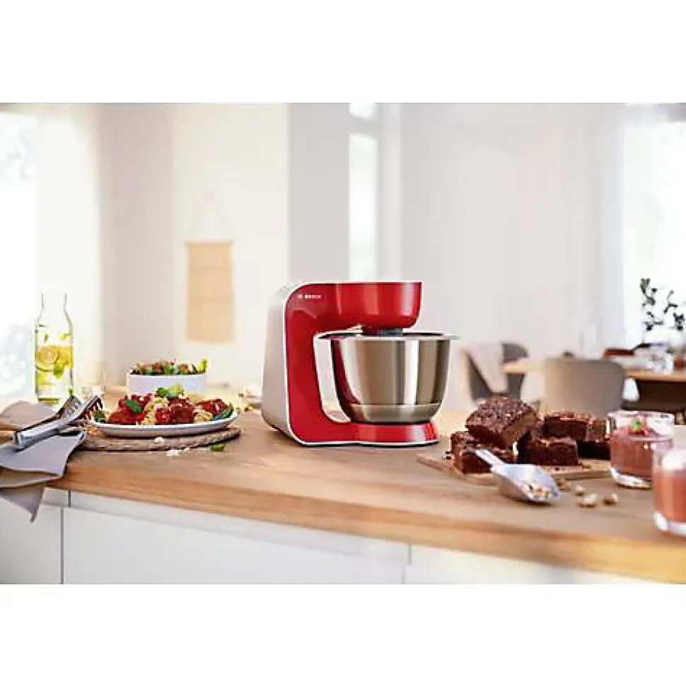 Robot de cuisine - BOSCH Kitchen machine MUM5 - Rouge foncé/silver - 1000W-7 vitesses+pulse - Bol mélangeur inox 3,9L