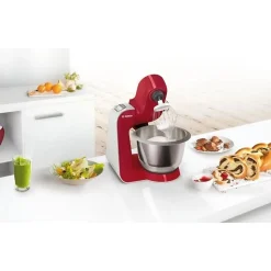 Robot de cuisine - BOSCH Kitchen machine MUM5 - Rouge foncé/silver - 1000W-7 vitesses+pulse - Bol mélangeur inox 3,9L