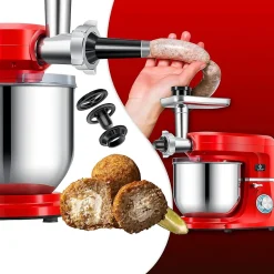 Robot ménager universel 3 en 1 avec hachoir à viande pétrin Mélangeur multifonction Extracteur jus 1.5 L Kit saucisses rouge