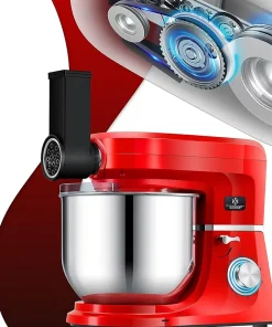 Robot ménager universel 3 en 1 avec hachoir à viande pétrin Mélangeur multifonction Extracteur jus 1.5 L Kit saucisses rouge