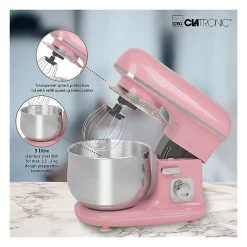 Robot pétrin multifonction 5L 1100W rétro Clatronic KM 3711 Rose