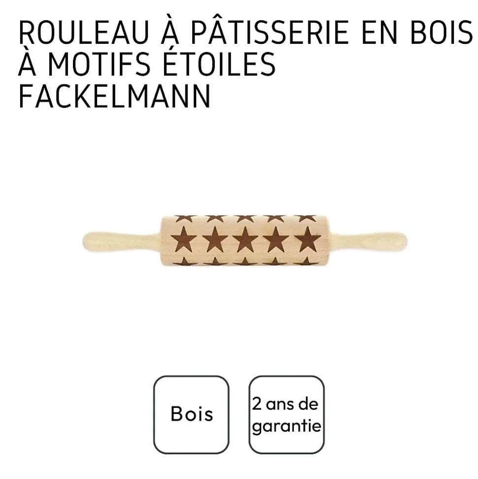 Rouleau à pâtisserie en bois motif étoiles 40 cm Fackelmann Noël
