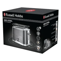 Russell Hobbs 25250-56 Toaster Grille-Pain Geo Steel, 4 Fonctions, Température Ajustable, Réchauffe Viennoiseries, Pince