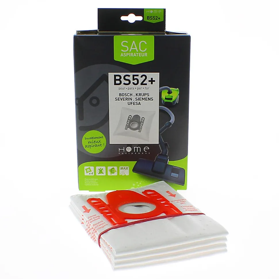 Sacs microfibres adaptable par 4 HEBS52+ pour Aspirateur , DINO ULTRA, MOVEON MINI, SPHERA 1800W NOIR BOSCH, HANSEATIC, SE...