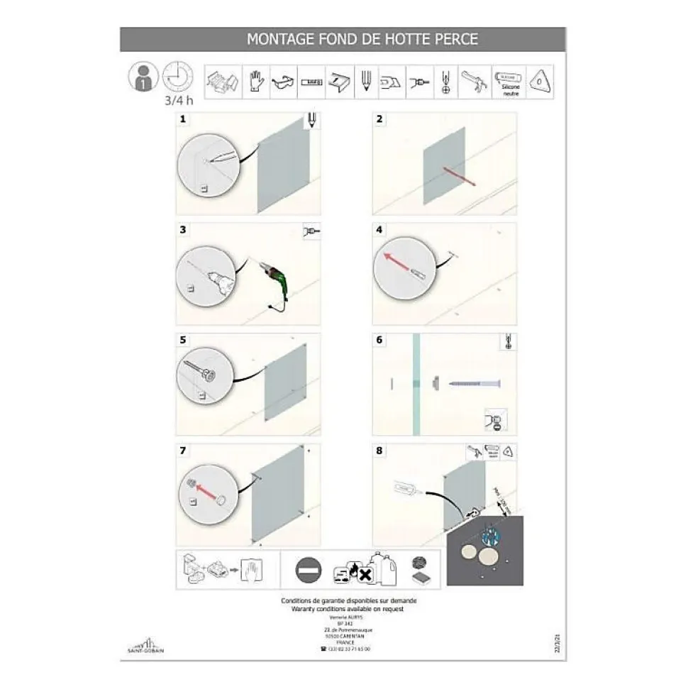 Saint-Gobain Fond de hotte en verre EMAILLE Noir 45x90