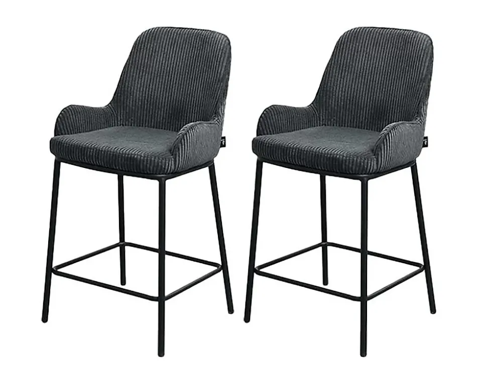 Salinas - lot de 2 chaises de bar - en velours côtelé - gris anthracite - H65 cm - Lisa Design