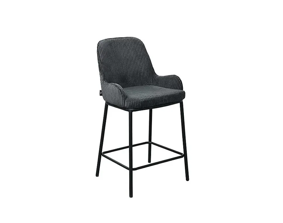 Salinas - lot de 2 chaises de bar - en velours côtelé - gris anthracite - H65 cm - Lisa Design